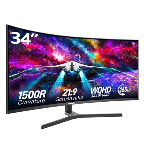 Gawfolk 34 Inch Ultrawide Curved Gaming Monitor, 1500R PC Screen 165hz UWQHD 3440x1440, Curved Computer Screen with FreeSync,Multi-Directional Adjustable Base