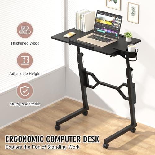 Enayplon Small Standing Desk with Wheels, Portable Treadmill Desk, Rolling Desk Adjustable Height for Laptop, Mobile Standing Table for Walking Pad, Bedside Table 9