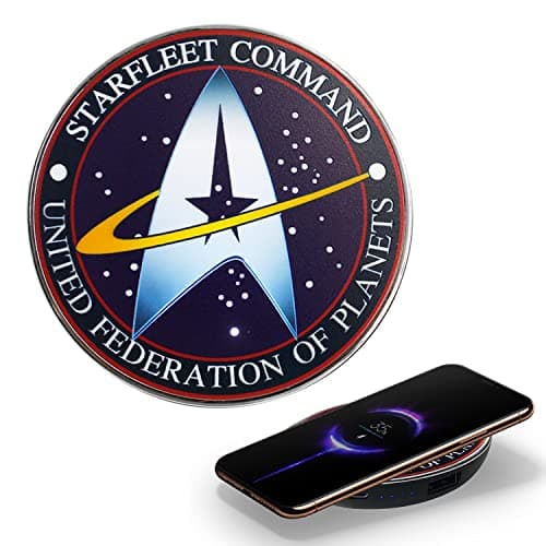 Star Trek Illuminating Wireless Charger with Built-in Backup Battery Pack for Wired and Wireless Charging. Portable Phone Charger with Starfleet Light-Up Logo – Star Trek Gifts for Fans