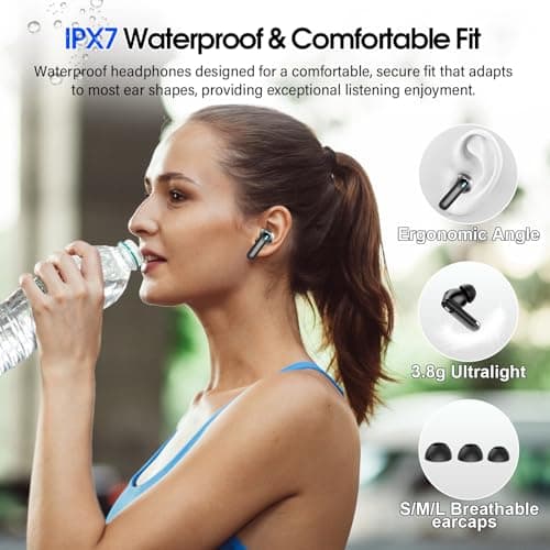 Wireless Earbuds, Bluetooth 5.4 Headphones Multi-Function Touch Screen with 5 EQ Modes, 48H Ear Buds Bass Stereo with ANC Noise Cancelling/Transparency Mode, IPX7 Bluetooth Earbuds for Android/iOS 8