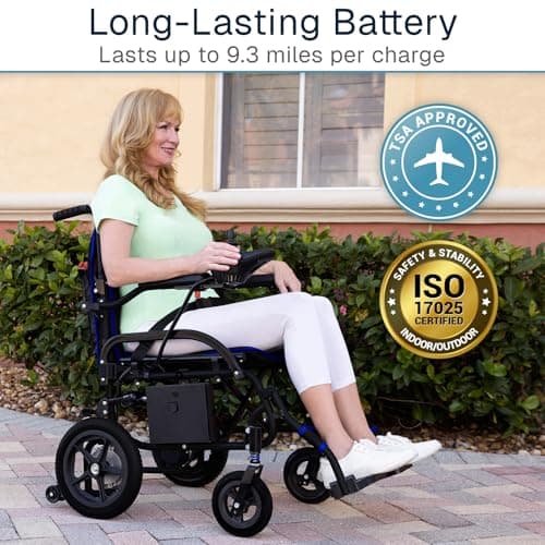 Vive Lightweight Electric Wheelchair for Adults - Foldable Power Wheel Chair - Collapsible, Folding, Ultralight, Motorized, Light Weight Travel Senior Carbon Fiber Mobility Aid - Weighs 39 lbs 7