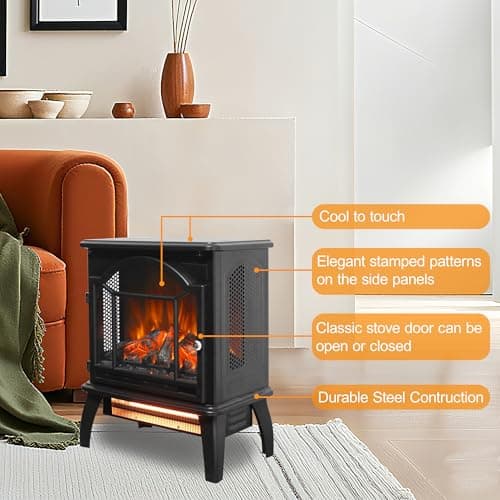 Innoflame 18" Electric Fireplace Stove, Freestanding Fireplaces Heater with Realistic Flame, Remote, Timer, Adjustable Brightness, Thermostat, 1500W, Black 6