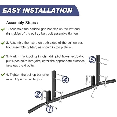 ATENTO Pull Up Bar, Chin Up Bars Ceiling Mount, Workout for Home Gym, Beam, Crossfit - Heavy-Duty, Foam Grip, 40'' Wide, Easy installation 7