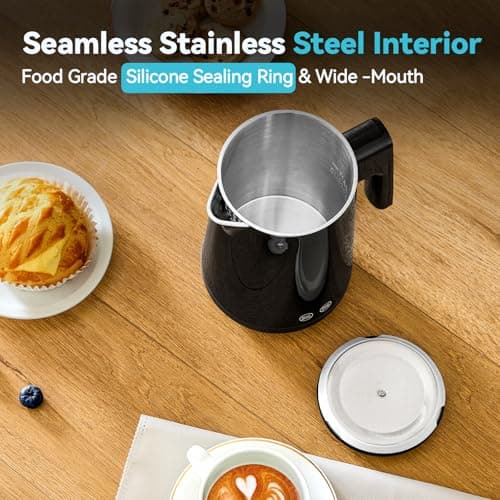 Seehot® 850ml Small Electric Kettle Temperature Control,800W Double Wall Electric Tea Kettle of 304 Stainless Steel,5 Temp Presets,Hot Water Kettle Electric,Auto Shut Off for Tea and Coffee-Black 6