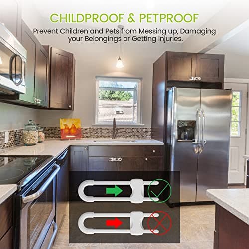 Jetec 10 Pieces Cabinet Locks for Babies, U-Shaped Proofing Drawers Safety Child Locks Adjustable, Easy to Use Childproof Latch for Knob Handle on Kitchen Door Storage Cupboard Closet (White) 5