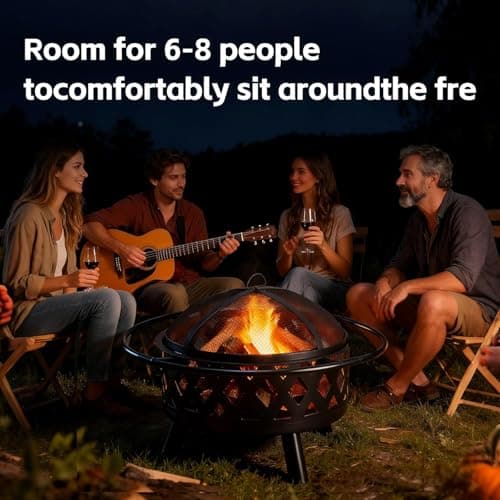 OLIXIS 36 Inch Wood Burning Fire Pit, Round Fire Pits for Outside with Spark Cover Fire Poker, Outdoor Firepit for Patio, Backyard, Garden, Bonfire Party, Black 6