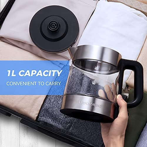 LUUKMONDE Electric Kettle, 1L 1500W, Small Glass Tea Kettle, Hot Water Boiler with LED Indicator, Cordless Water Heater Kettle, BPA-Free, Fast Boiling, Auto Shut-Off, Boil-Dry Protection 6