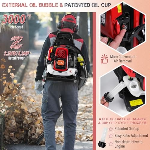 JellyMoving 65CC 2-Stroke Backpack Leaf Blower Gas Powered, 850CFM 230MPH Powerful Wind, Cruise Control, High-Efficient Commercial Gas Leaf Blower for Yard Lawn Care, Debris Dust & Leaf Cleaning 5