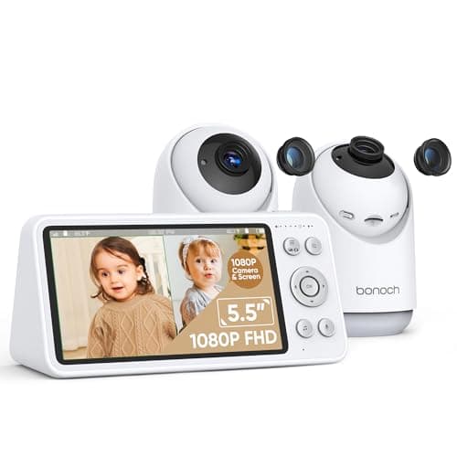 bonoch Baby Monitor with 2 Cameras - 1800ft Ultra Long Range Split Screen Dual Baby Monitor No WiFi with Camera and Audio, 7800 mAh, Auto Night Vision, 110° Wide-Angle, Recording & Playback, VOX