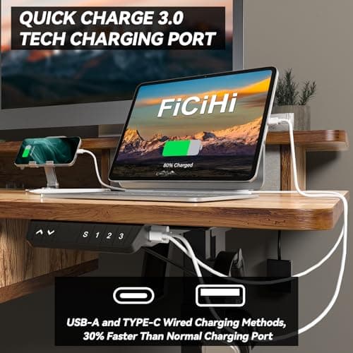 FiCiHi Adjustable Height Standing Desk with 4 Drawers,55 x 30 inches Electric Sit Stand Home Office Desk with Two Tiers, 3 Memory Presets, Monitor Stand Riser, USB A/C Charging Port 5