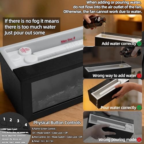 TMEHM Fireplace Flame Air Diffuser Humidifier,7 Colors Aromatherapy Essential Oil Diffuser,Ultrasonic Aroma Humidifier with Timer for Home,Bedroom,Office,Yoga (Black, L) 8