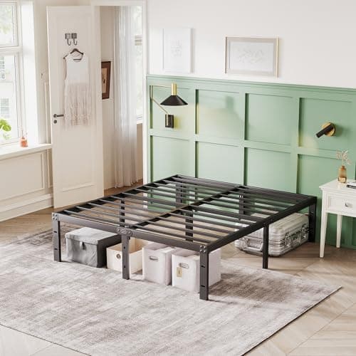 AGXI Queen Bed Frame, Metal Bed Frame 16 Inch Tall Bed Frame No Box Spring Needed, Heavy Duty Queen Platform Bed Frame with Storage Space, Sturdy Bed Frame Queen Size Non-Slip Noiseless