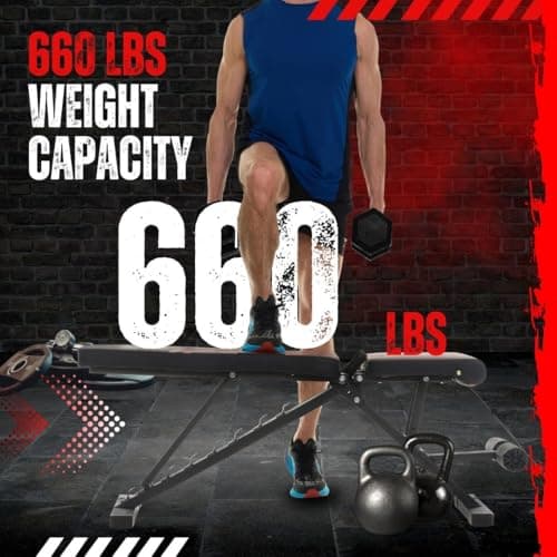 Adjustable Weight Bench - Professional Grade Fitness Equipment for Full Body Workout. Larger Size, Heavy-Duty Steel Construction, 8-Position Backrest, Foldable Design, Ready to Use 9