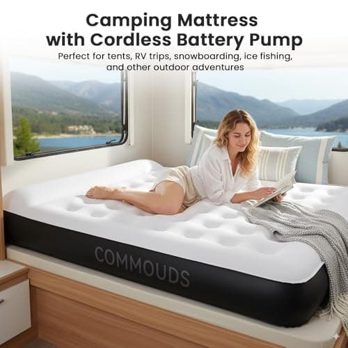 COMMOUDS Queen Air Mattress with Built-in USB Rechargeable Air Pump, 8" Raised Blow up Mattress with Built-in Pillow, Portable Inflatable Mattress, Air Bed for Camping, Travel, Home and Guest 8