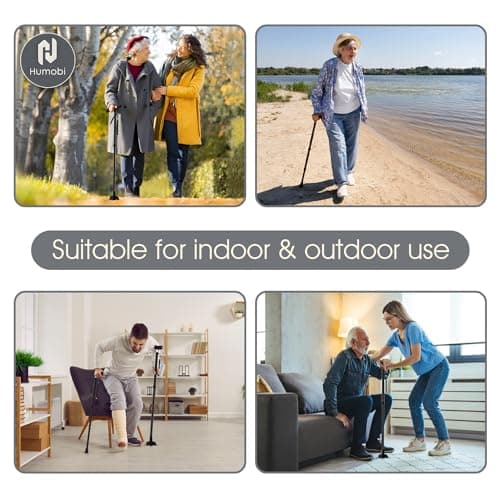Humobi Walking Cane for Women & Men, Folding Cane with 5 - Level Height Adjustable, Portable, Collapsible, Lightweight Canes for Women for Stability, Incl. Extra Wide Pivot Tip for Stability [Black] 6