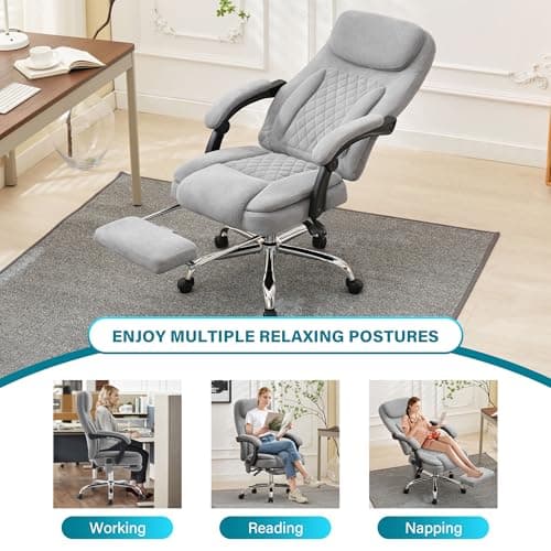 6-Point Massage Ergonomic Office Chair with Heated, Footrest & 45Reclining High Back, Big and Tall Executive Desk Chair 500LBS, Thick Cushion for Home Office, Grey 7
