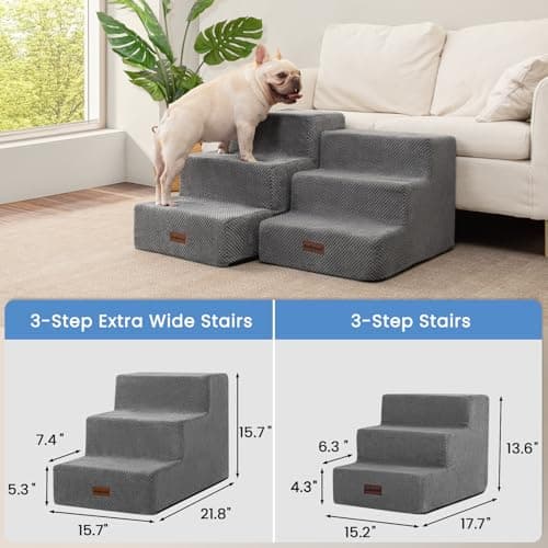 Aodisman Dog Stairs for Small Dogs, 3-Step Non-Slip Pet Stairs for Couch Sofa and Chair, Dog Bed Stairs for Puppy, Older Cat,Grey,13.6" H 8