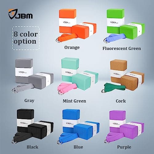 JBM Yoga Blocks 2 Pack with Strap, Cork Block 2 Pack EVA Foam Yoga Bricks Set,Stretch Blocks(Black) 6