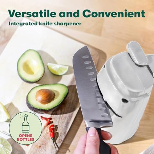 bella Electric Can Opener and Knife Sharpener, Removable Cutting Lever, Cord Storage, Stainless Steel Blade, White 6