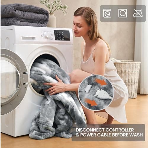 PTQ Electric Heated Blanket 50"x60",Luxury Grey Faux Rabbit Fur Electric Throw Blanket,Fast Heating Soft Fluffy Thick Electric Blanket with 6 Heating Levels & 12H Auto Off 7