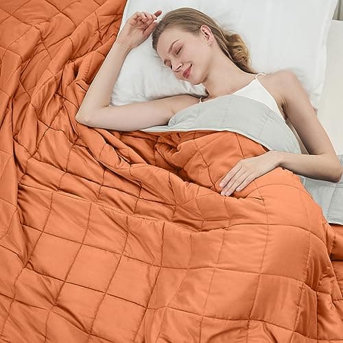 Weighted Blanket for Adults (12lbs, 60"x80" Queen Size) - Cooling and Breathable Heavy Blanket for 110-130lbs with Premium Glass Bead - Soft Thick Blanket for All-Season Sleeping Comfort - Orange