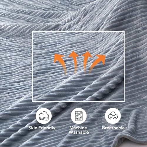 Eydna Electric Heated Blanket Queen Size 84"x 90", Dual Control, Warming Striped Flannel with 10 Heating Levels & 1-12 Hours Auto Off, Machine Washable, Light Gray 6