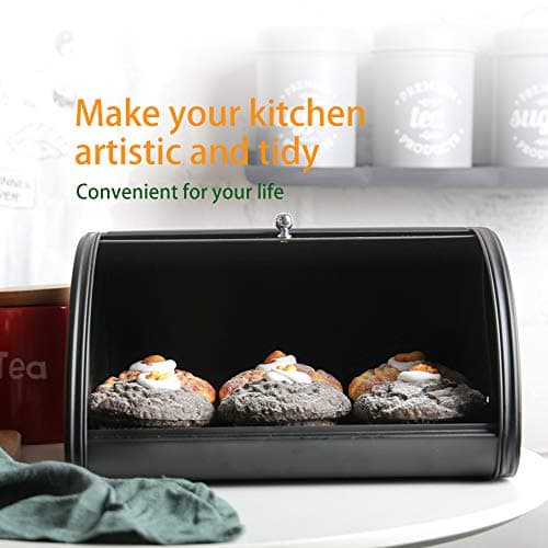 Home by Jackie Inc X458 Black Metal Bread Box/Bin/kitchen Storage Containers with Roll Top Lid (Black) 5