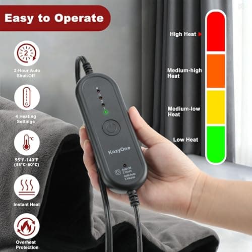 KozyOne Weighted Premium Heating Pad - Far Infrared & Negative Ion Therapy for Pain Relief in Back, Neck, Shoulders, Knees, 4 Heat Settings, Auto-Off, Machine Washable (12" x 24") 6