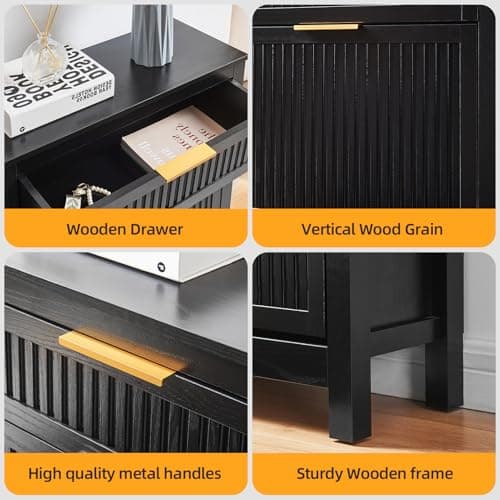 VIPLUMI 2 Flip Drawers Shoe Cabinet Storage for Entryway, Narrow Hidden Shoes Organizer for Front Door Entrance, Free Standing Shoes Cabinet Wooden Hallway Shoe Rack(Black) 7
