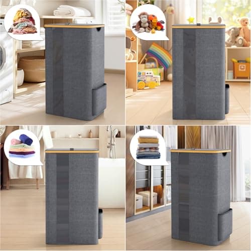 BlissTotes Laundry Basket with Lid, 100L Clothes Laundry Hamper with Handles and Removable Laundry Bag, Breathable Design Hamper with Lid for Bedroom, Bathroom, Dorm, Laundry Room - Light Grey 8