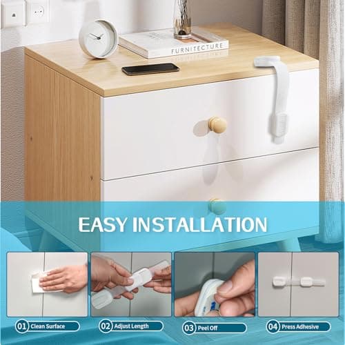 Child Safety Cabinet Locks, 8-Pack, Easy Install with 3M Adhesive, No Screws or Drilling, Multi-Purpose Latches for Cabinets, Drawers, Doors, Kitchen, Ovens, Toilets 7