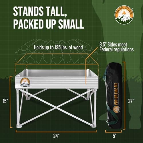Fireside Outdoor Portable Fire Pit for Camping Fire Pit 24 Inch - Collapsible Pop Up Firepits for Outside, Portable Campfire Pits, Small Firepit for Outside, Weighs 7 lbs, Heat Shield NOT Included 8