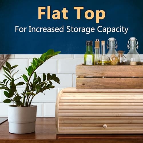 KIFIKITCHEN Bamboo Bread Box Space Saving Rustic Roll-Top Bread Bin for Countertop - Store Bread Cake and Baked Goods - 15 x 9.8 inches (Sliding door) 5