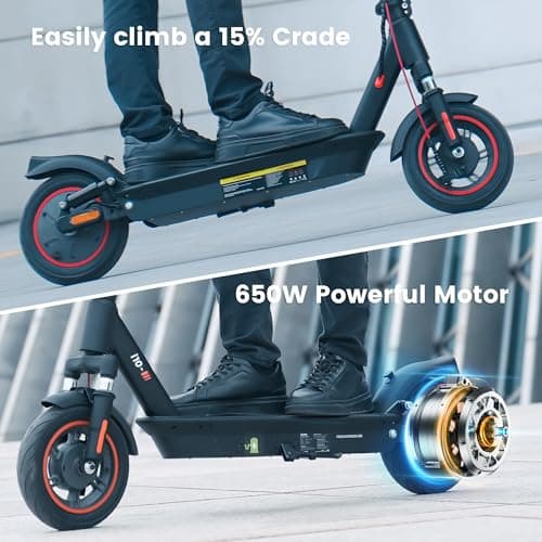 iScooter Electric Scooter Adults, 10'' Pneumatic Road Tires, 25 Mph Max Speed & 28 Miles Max Range, Max Load 264 LBS, Foldable Commuting Electric Scooter with APP & Turn Signals and Storage Bag 5