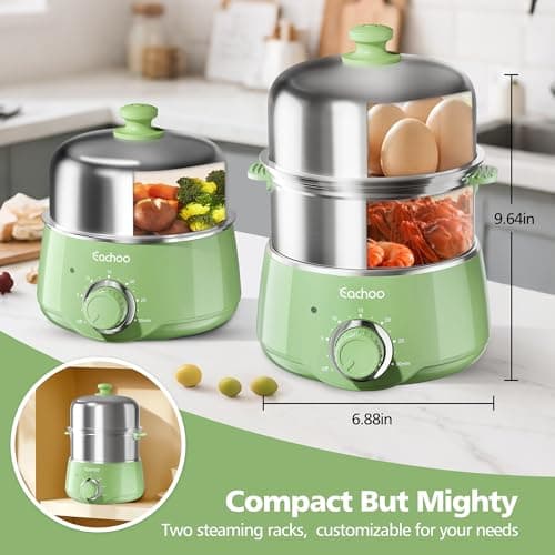 Hard Boiled Egg Cooker - CACHOO 14-Egg Rapid Stainless Steel Egg Boiler with 30-Min Timer & Auto Shut Off, Compact Electric Vegetable Steamer for Cooking, Dishwasher Safe, Retro Green 6