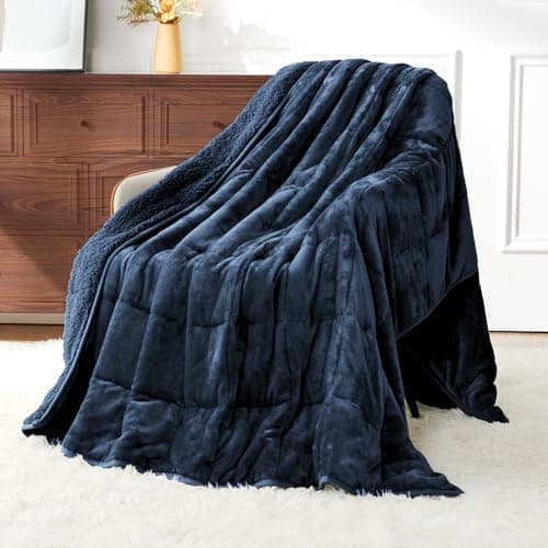 Uttermara Weighted Blankets for Adults Queen Size, 15lbs 60x80 inches Blanket with Soft Warm Plush Sherpa Fleece, Washable Thick Heavy Throw for Sleep, Anxiety and Calming, Navy Blue