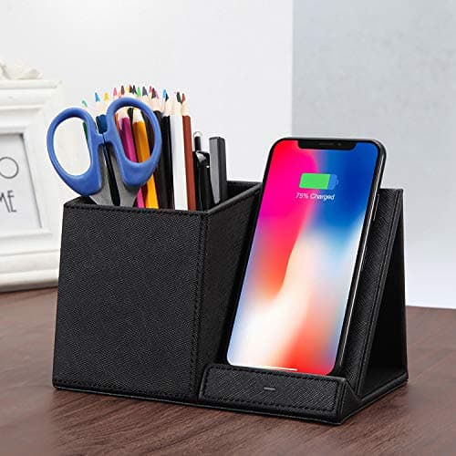 COSOOS Fast Wireless Charger with Desk Organizer, Desk Phone Charger Compatible with 15/15 Pro/15 Pro Max/14/13/12/11/XS/8 Plus, Galaxy S21/S20+/S10/Note 10/Note 9/(No AC Adapter) 9