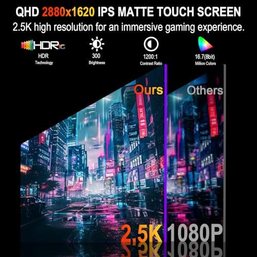2.5K 100Hz Portable Monitor Touchscreen, 15.6'' QHD 2880x1620 300 Nits 100% sRGB IPS Gaming Monitor w/VESA HDR FreeSync Eye Care USB-C HDMI External Second Screen for Laptop PC Phone Switch PS3/4/5 2