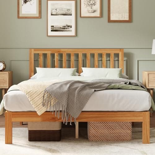 Novilla Full Size Bed Frame Wood Full Bed Frame with Headboard, Full Size Bed Frame with Headboard Solid Wood Bed Frame Foundation with 8.5 Inch Space Underneath, No Box Spring Needed, Easy Assembly