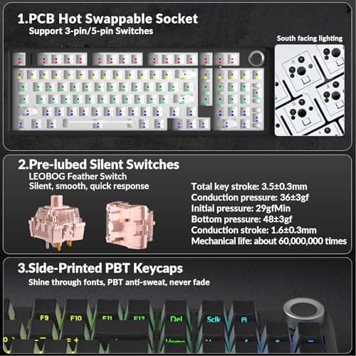 AULA F99 Pro Wireless Mechanical Keyboard-Silent Version,BT5.0/2.4GHz/USB-C Hot Swappable Custom Keyboard,Gasket Structure,Pre-lubed Linear Switches RGB Backlit Computer Gaming Keyboards,Black 5