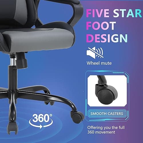 PayLessHere Ergonomic Racing Desk Chair Gaming Chair Computer Chair with Armrests 360° Swivel & Caster Pu Desk Task Chair Executive Headrest Lumbar Support for Back Pain Women Men and Adults (Grey) 7