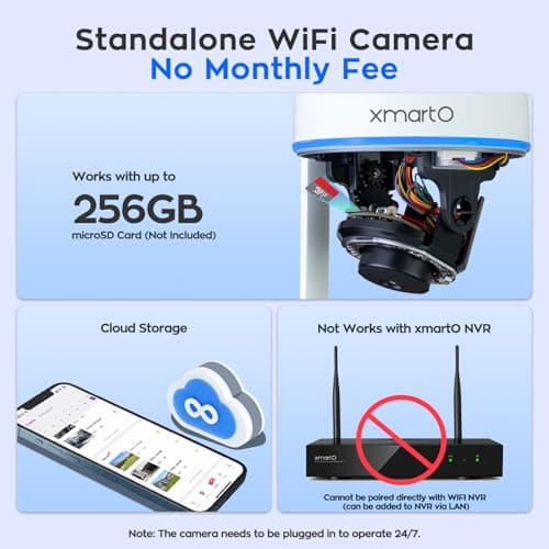 xmartO [2-Pack AI Tracking Ceiling CAM 2K HD Metal Dome PTZ Wireless Security Camera with Automatic Tracking, 2-Way Audio and Night Vision (Standalone WiFi Camera, NOT add-on CAM to NVR) 6