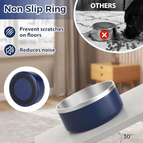 LIHOOOOM Stainless Steel Dog Bowl, Metal Water and Food Dish for Large Dogs, Insulated Non-Slip Pet Bowl, Easy Clean, 40oz, Blue 7