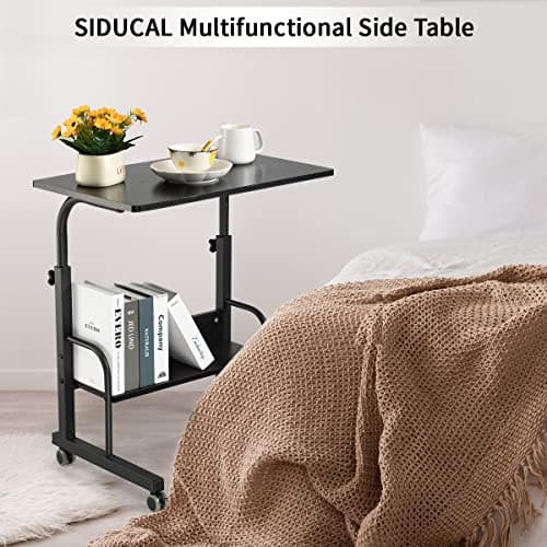 SIDUCAL Rolling Laptop Cart, Portable Laptop Desk, Computer Desk on Wheels Adjustable Height, Mobile Laptop Desk, Rolling Computer Cart, Rolling TV Cart, Small Portable Desk for Laptop, 23.6'' Black 5