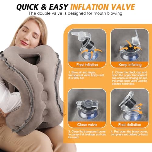 Inflatable Travel Pillow,Multifunction Travel Neck Pillow for Airplane to Avoid Neck and Shoulder Pain,Support Head,Neck,Used for Sleeping Rest, Airplane and Home Use,with Eye Mask, Earplugs,Gray 5