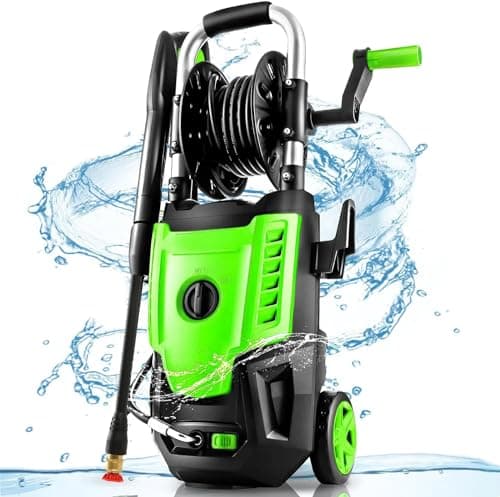 4800PSI Electric Pressure Washer- 3.8GPM High Power Washer with 33FT Hose Reel, 4 Spray Tips and Soap Bottle for Car Washing, Fence Cleaning, Patio Maintenance（Upgraded） (Green)