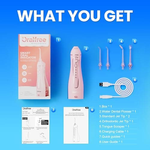 Oralfree Water flosser Teeth Picks - Dental Braces Cordless Oral Irrigator Portable Rechargeable Travel Irrigation Cleaner IPX7 Waterproof Electric Professional Flossing Teeth Cleaning for Home 9