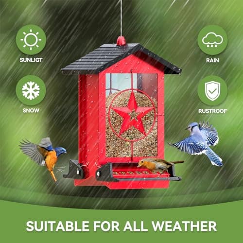 Squirrel Proof Bird Feeders for Outdoors Hanging, Metal Wild Bird Feeders with Bilateral Weight Activated Perches, 5LB Large Weatherproof Durable Backyard Feeders for Cardinals, Blue Jay,Finch -Red 6