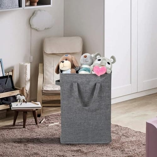 ZERO JET LAG Slim Laundry Hamper With Handles Collapsible Laundry Basket Thin Dirty Clothes Basket Narrow Laundry Bag Foldable Dirty Cloth Hamper 45L (23 inches,Dark Grey) 6
