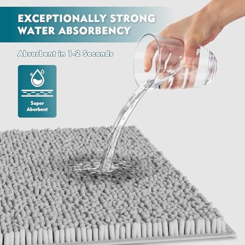 RUN HELIX Bathroom Rugs Set 3 Pieces Extra Soft and Absorbent Shaggy Non-Slip Bath Rugs, Chenille Bathroom Mats, Bathrooms Set with Toilet Rugs, Perfect Bath Mats for Bath Tub, Shower, Light Grey 5